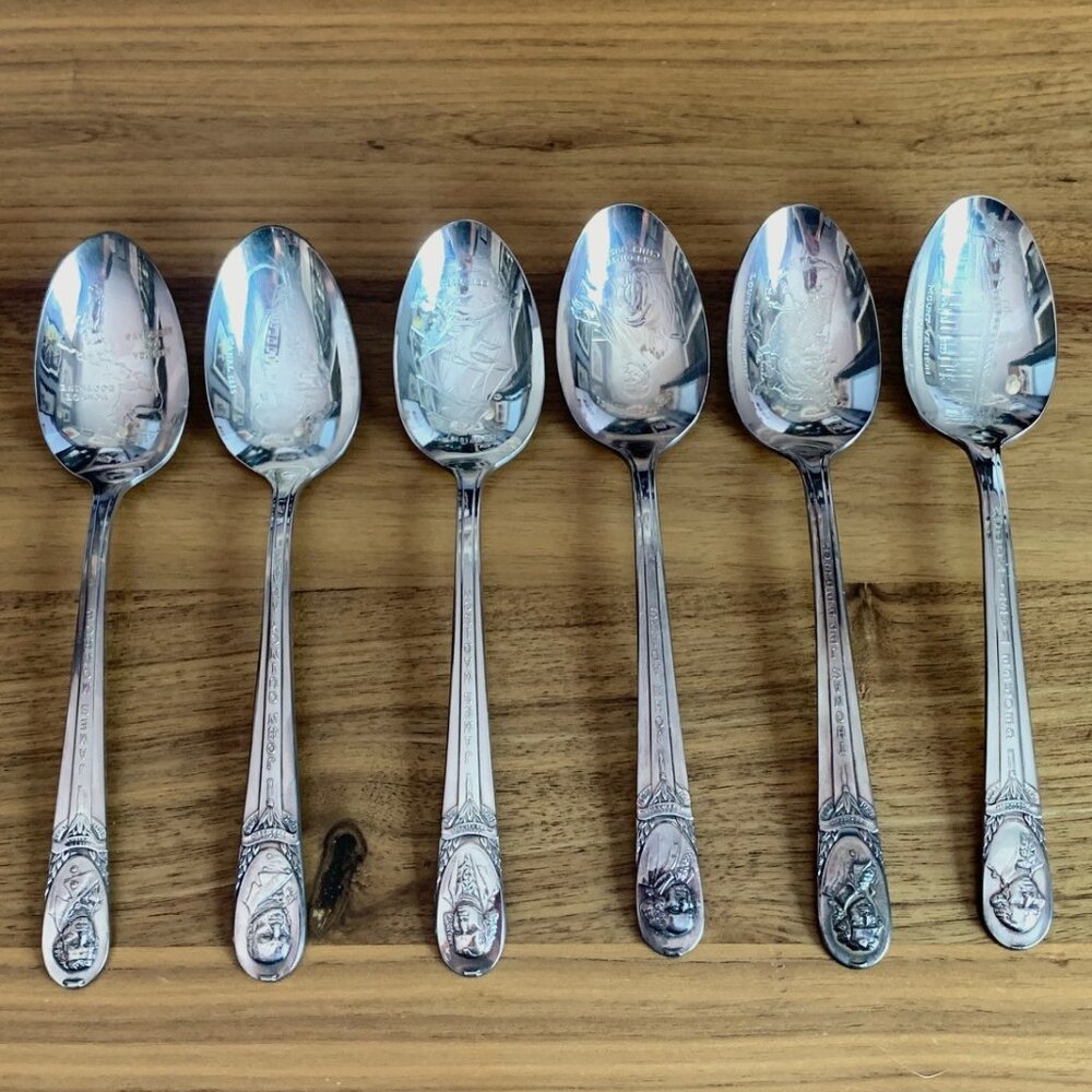 Set of 6 Vintage Wm. Rogers Silver Plate Presidential Founding Fathers S…